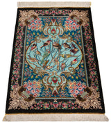 Alfombra persa de seda pura Qom | 88 x 61 cm