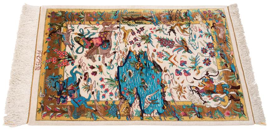 Alfombra persa de seda pura Qom | 90 x 60 cm