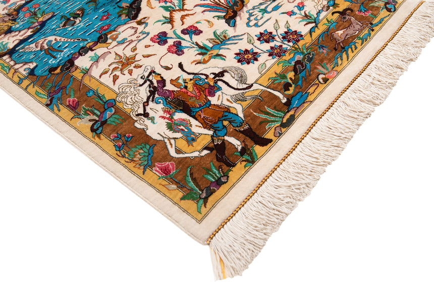 Alfombra persa de seda pura Qom | 90 x 60 cm