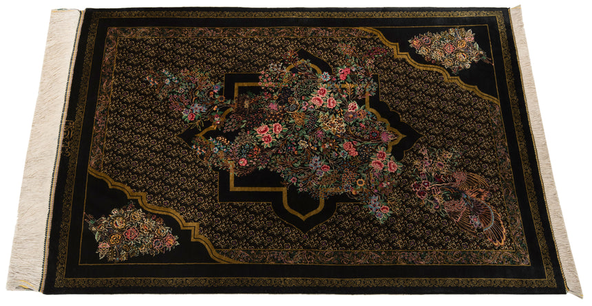 Alfombra persa de seda pura Qom | 118 x 79 cm