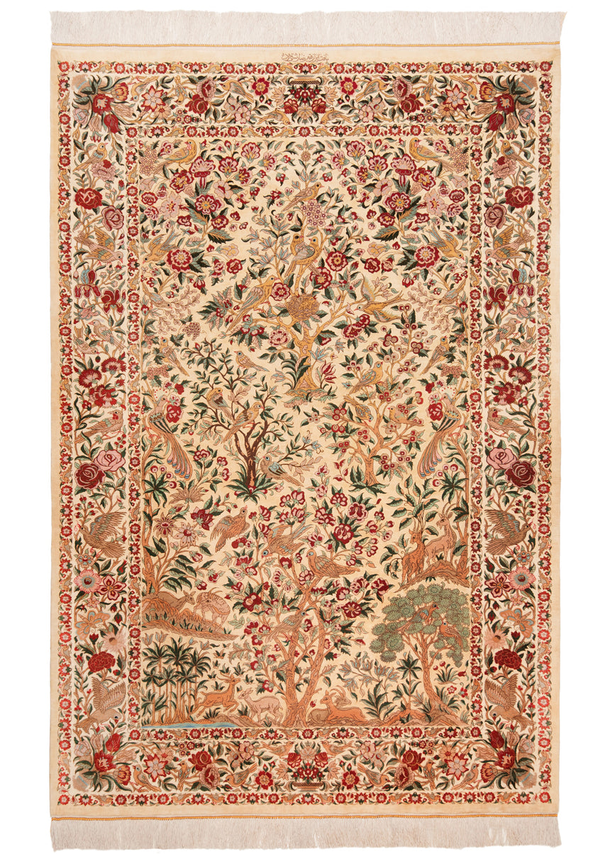 Alfombra persa de seda pura Qom | 201 x 136 cm