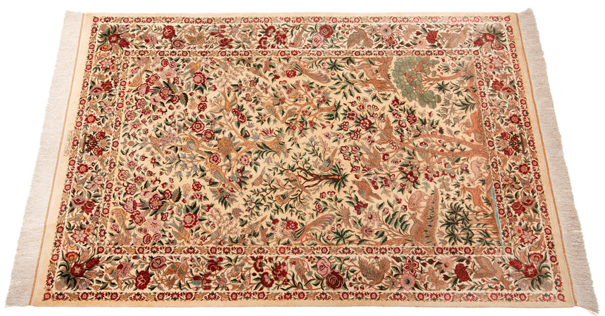 Alfombra persa de seda pura Qom | 201 x 136 cm