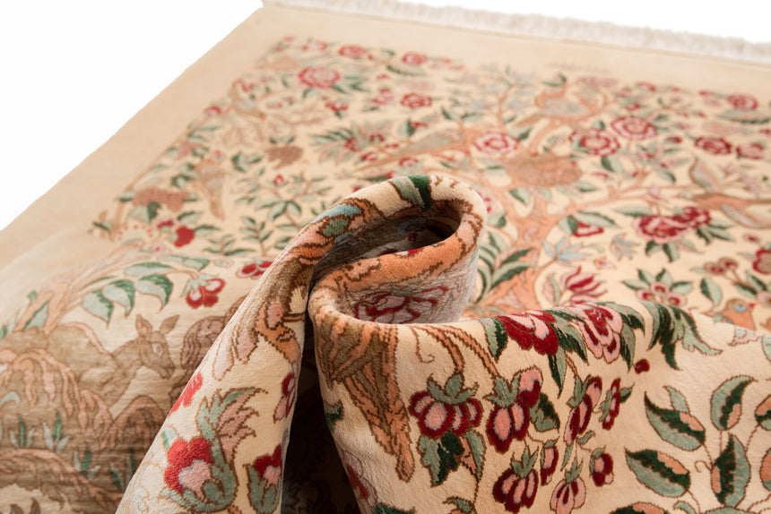 Alfombra persa de seda pura Qom | 155 x 99 cm