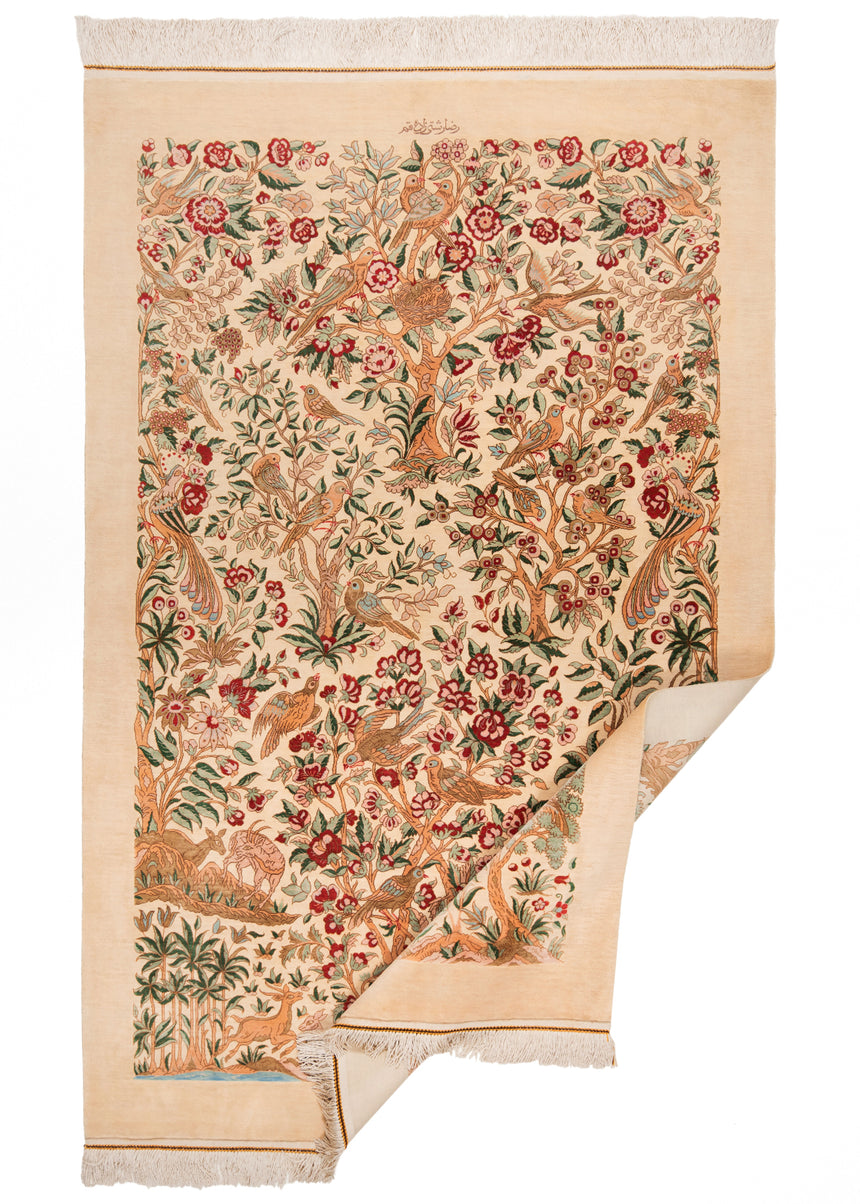 Alfombra persa de seda pura Qom | 155 x 99 cm