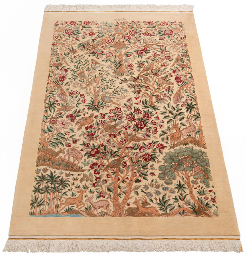 Alfombra persa de seda pura Qom | 155 x 99 cm