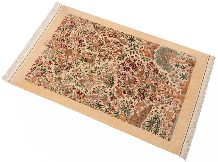 Alfombra persa de seda pura Qom | 155 x 99 cm