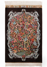 Alfombra persa de seda pura Qom | 92 x 61 cm