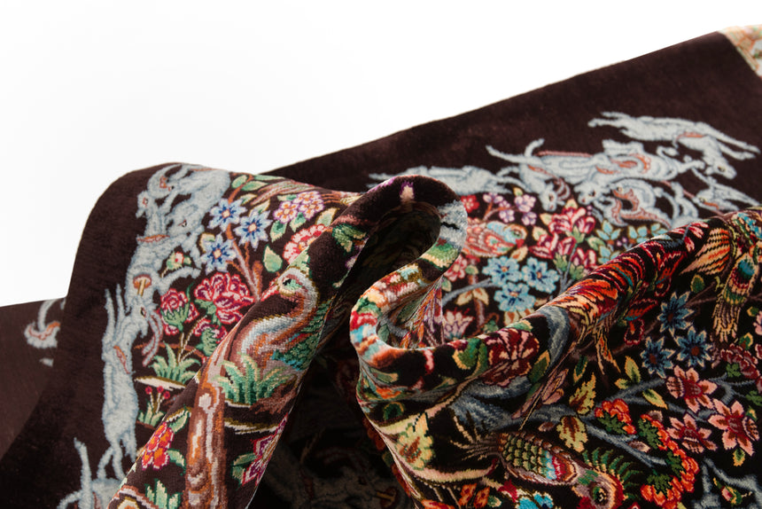 Alfombra persa de seda pura Qom | 92 x 61 cm