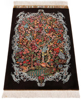 Alfombra persa de seda pura Qom | 92 x 61 cm