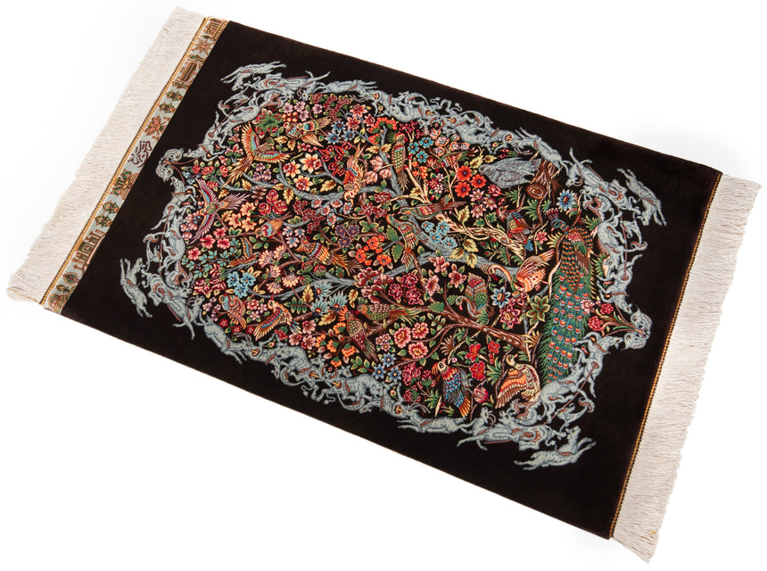 Alfombra persa de seda pura Qom | 92 x 61 cm