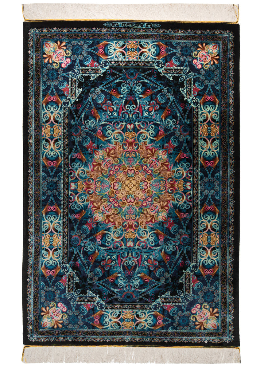 Alfombra persa de seda pura Qom | 150 x 103 cm