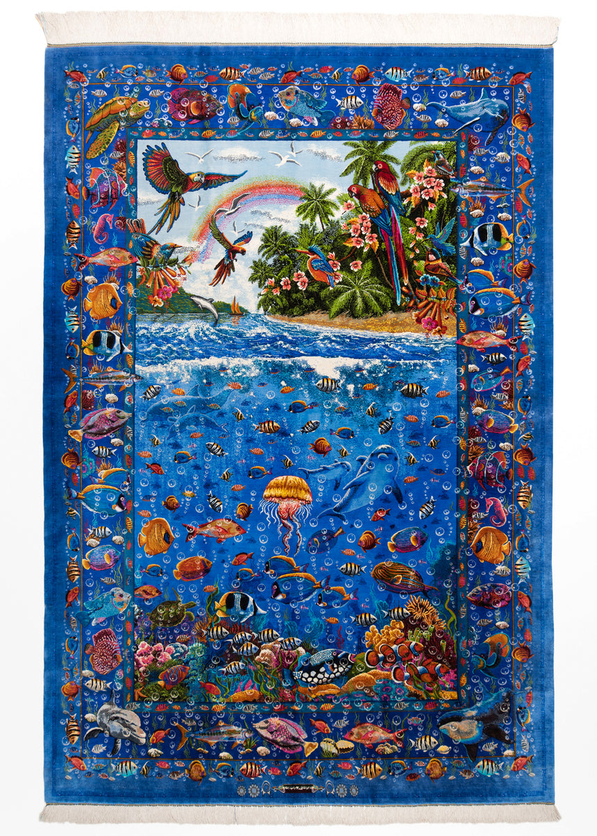 Alfombra persa de seda pura Qom | 213 x 145 cm