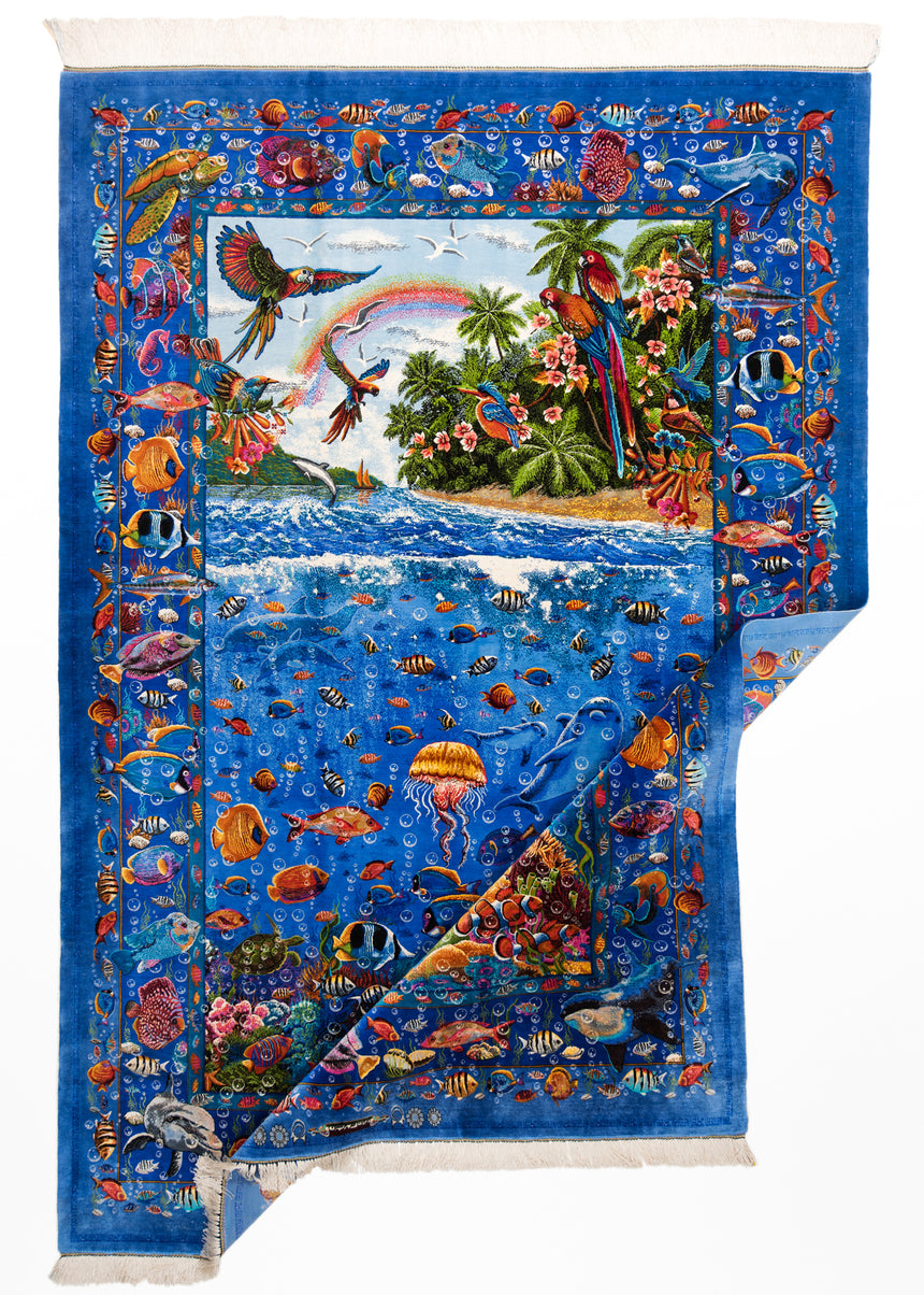 Alfombra persa de seda pura Qom | 213 x 145 cm