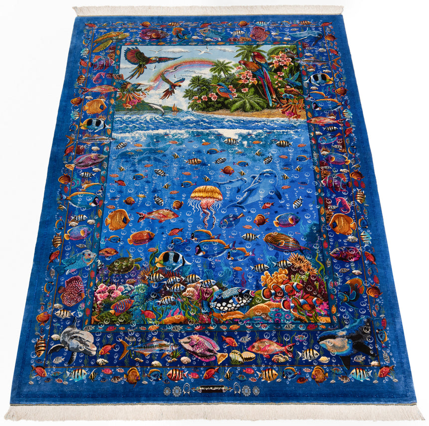 Alfombra persa de seda pura Qom | 213 x 145 cm