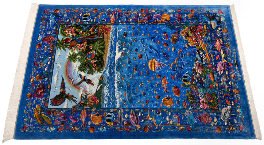 Alfombra persa de seda pura Qom | 213 x 145 cm