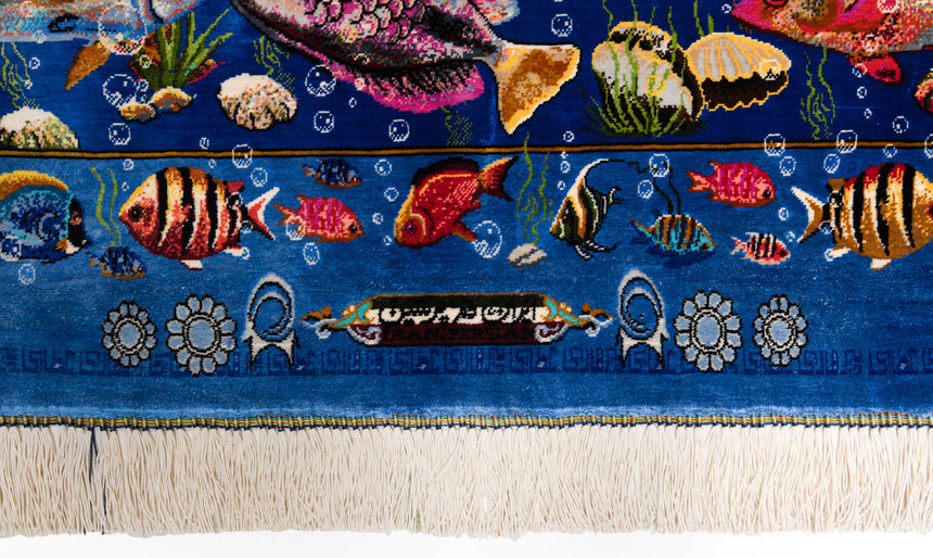 Alfombra persa de seda pura Qom | 213 x 145 cm