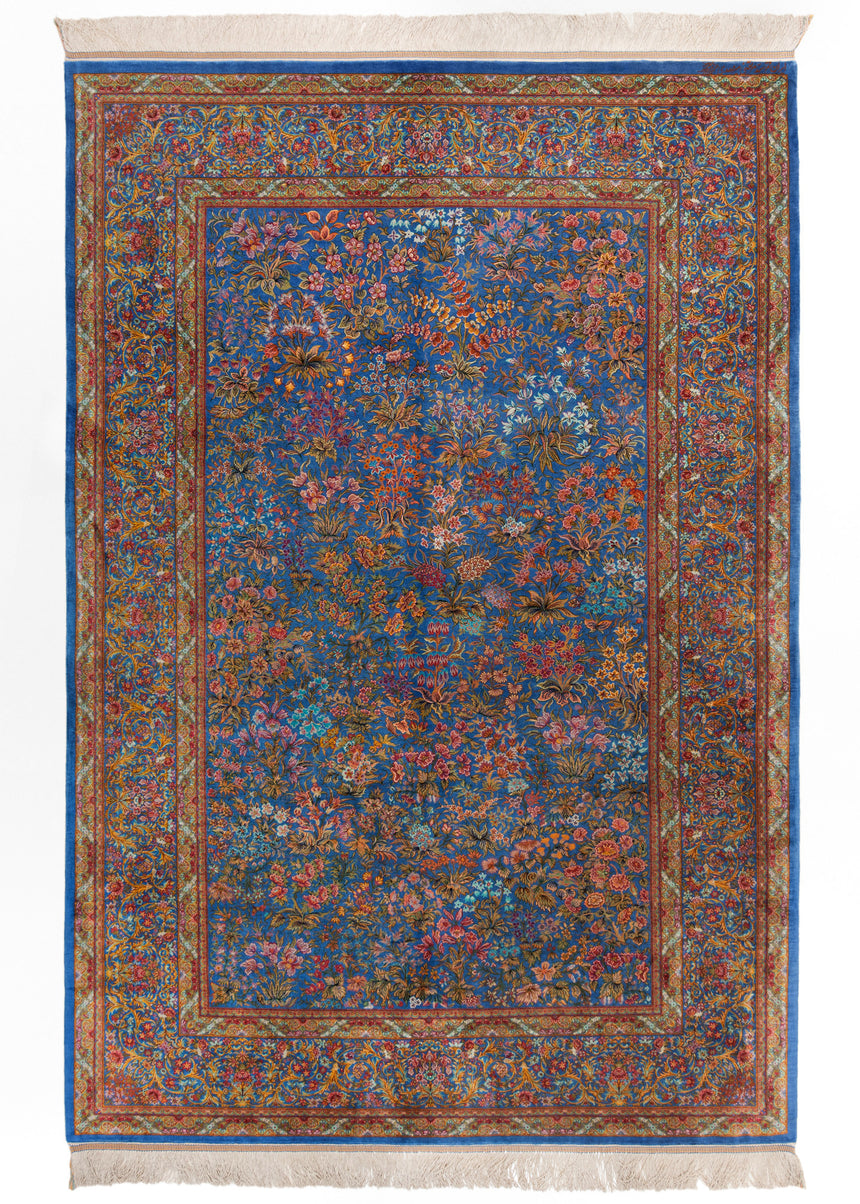 Alfombra persa de seda pura Qom | 214 x 145 cm