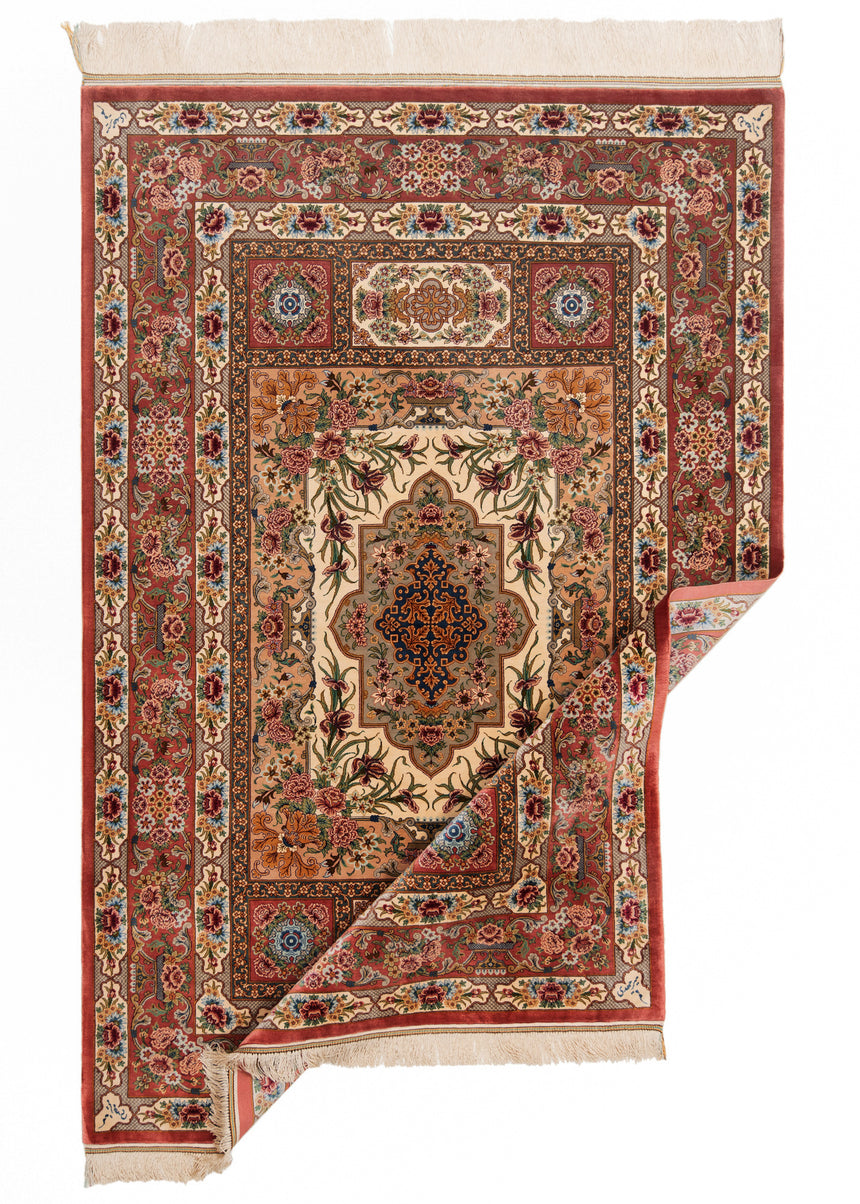 Alfombra persa de seda pura Qom | 153 x 102 cm