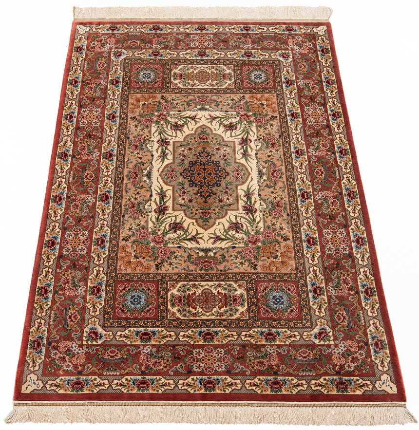 Alfombra persa de seda pura Qom | 153 x 102 cm