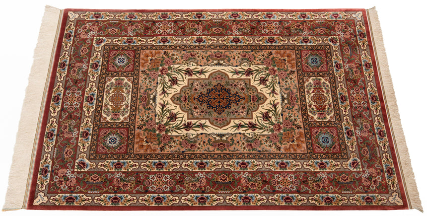 Alfombra persa de seda pura Qom | 153 x 102 cm