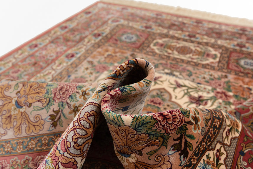 Alfombra persa de seda pura Qom | 153 x 102 cm