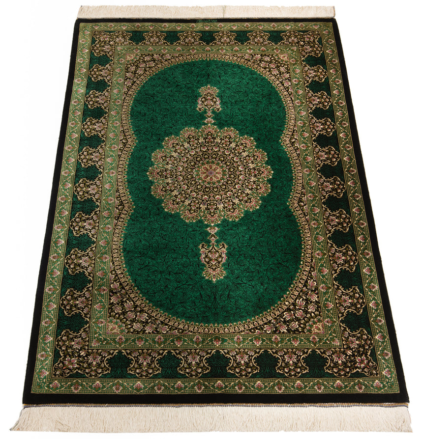 Alfombra persa de seda pura Qom | 153 x 102 cm