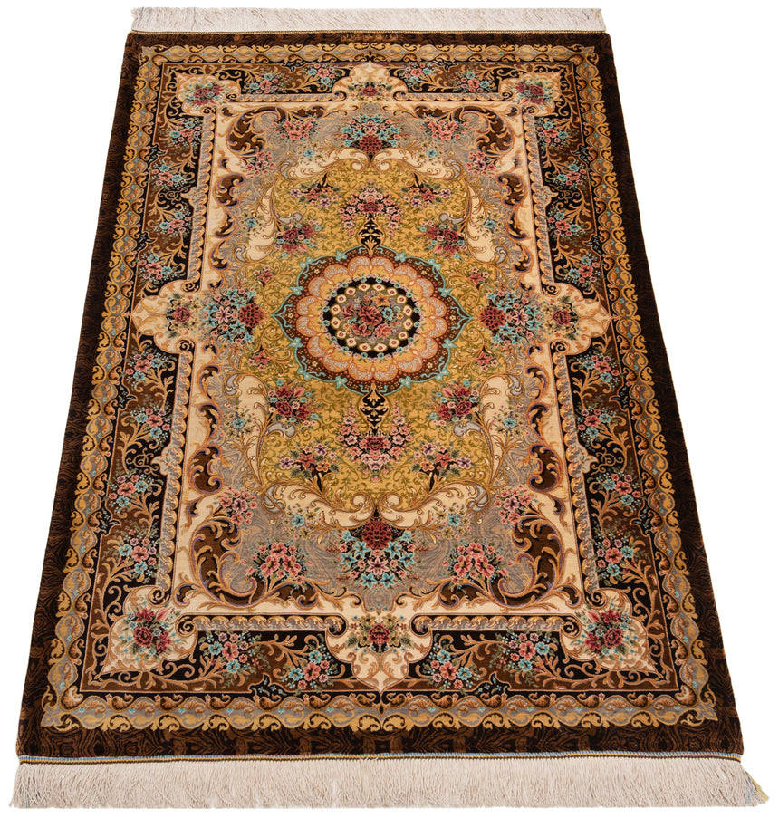 Alfombra persa de seda pura Qom | 157 x 105 cm