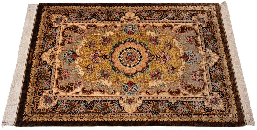 Alfombra persa de seda pura Qom | 157 x 105 cm