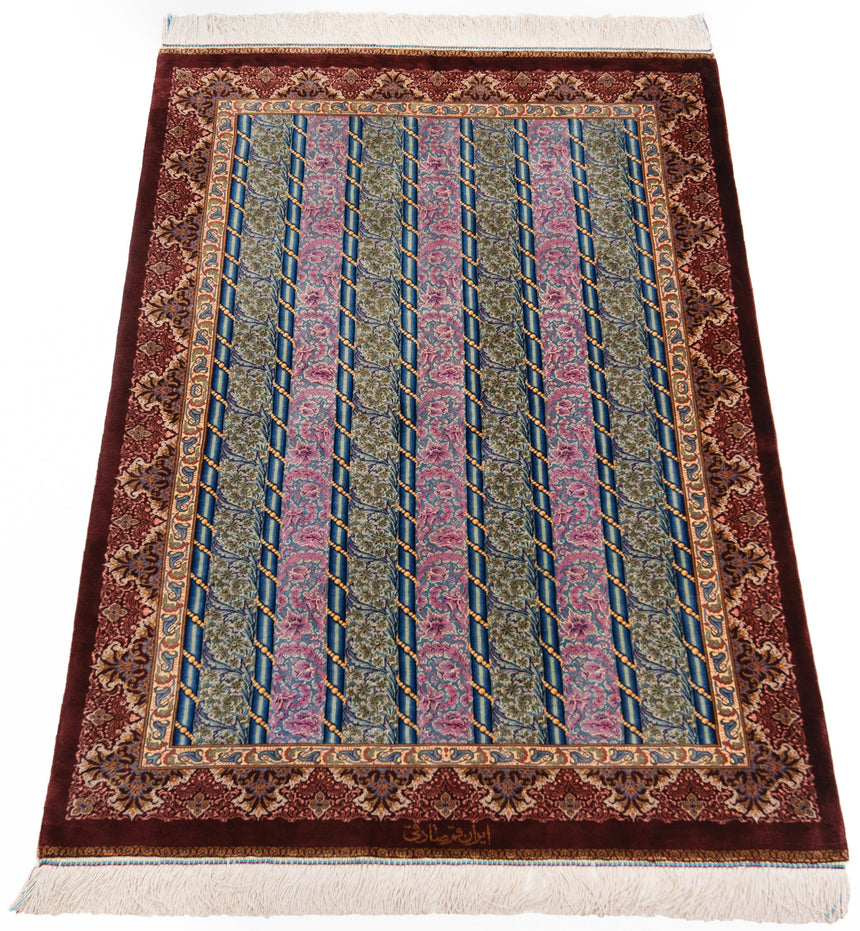 Alfombra persa de seda pura Qom | 122 x 83 cm