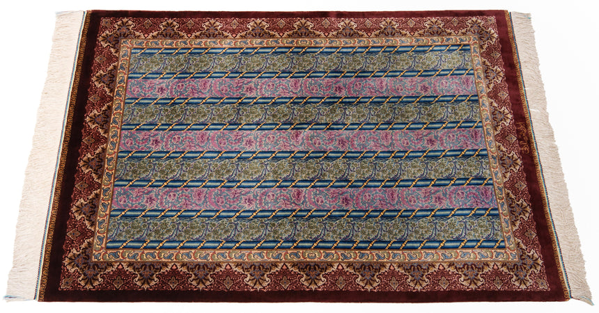 Alfombra persa de seda pura Qom | 122 x 83 cm