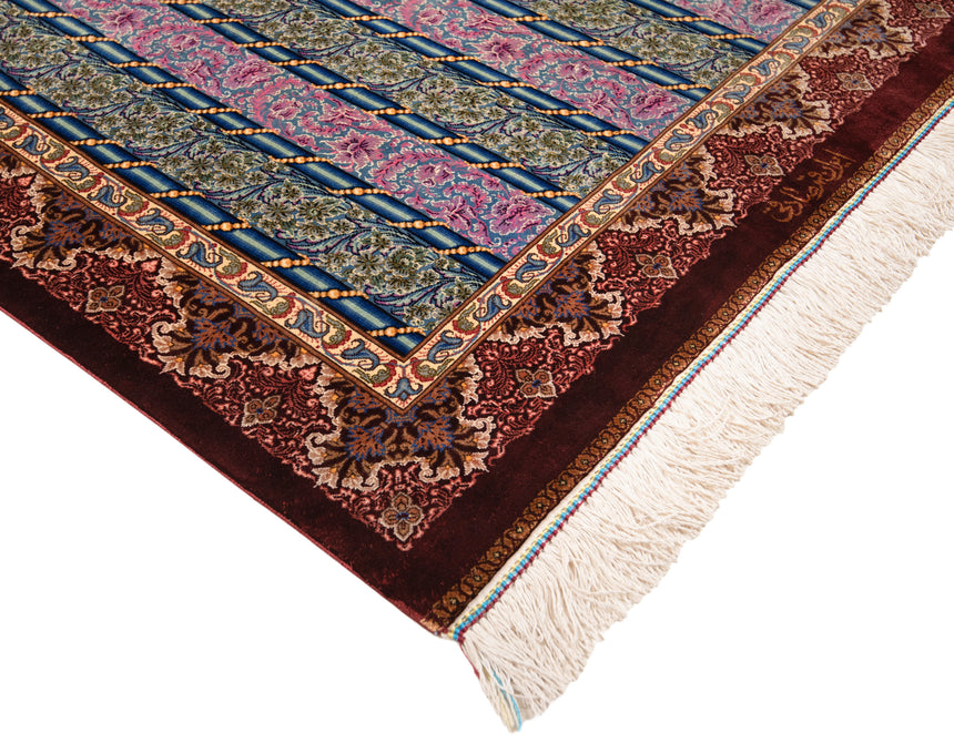 Alfombra persa de seda pura Qom | 122 x 83 cm