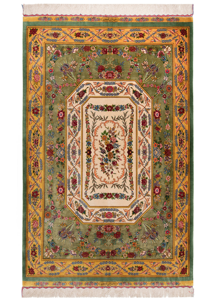 Alfombra persa de seda pura Qom | 167 x 108 cm