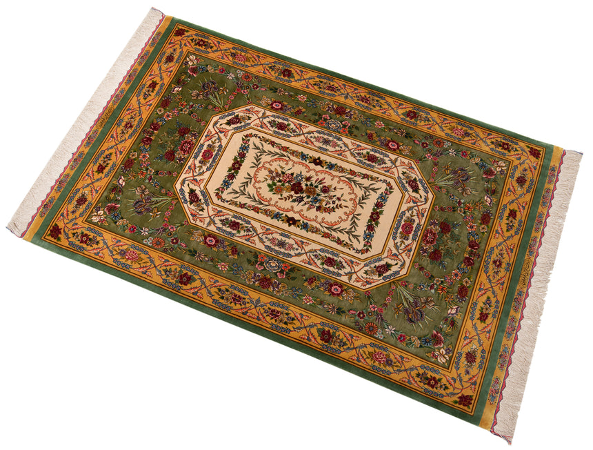 Alfombra persa de seda pura Qom | 167 x 108 cm
