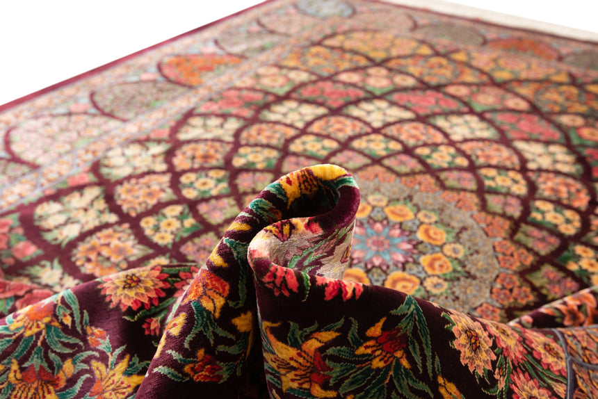 Alfombra persa de seda pura Qom | 217 x 140 cm