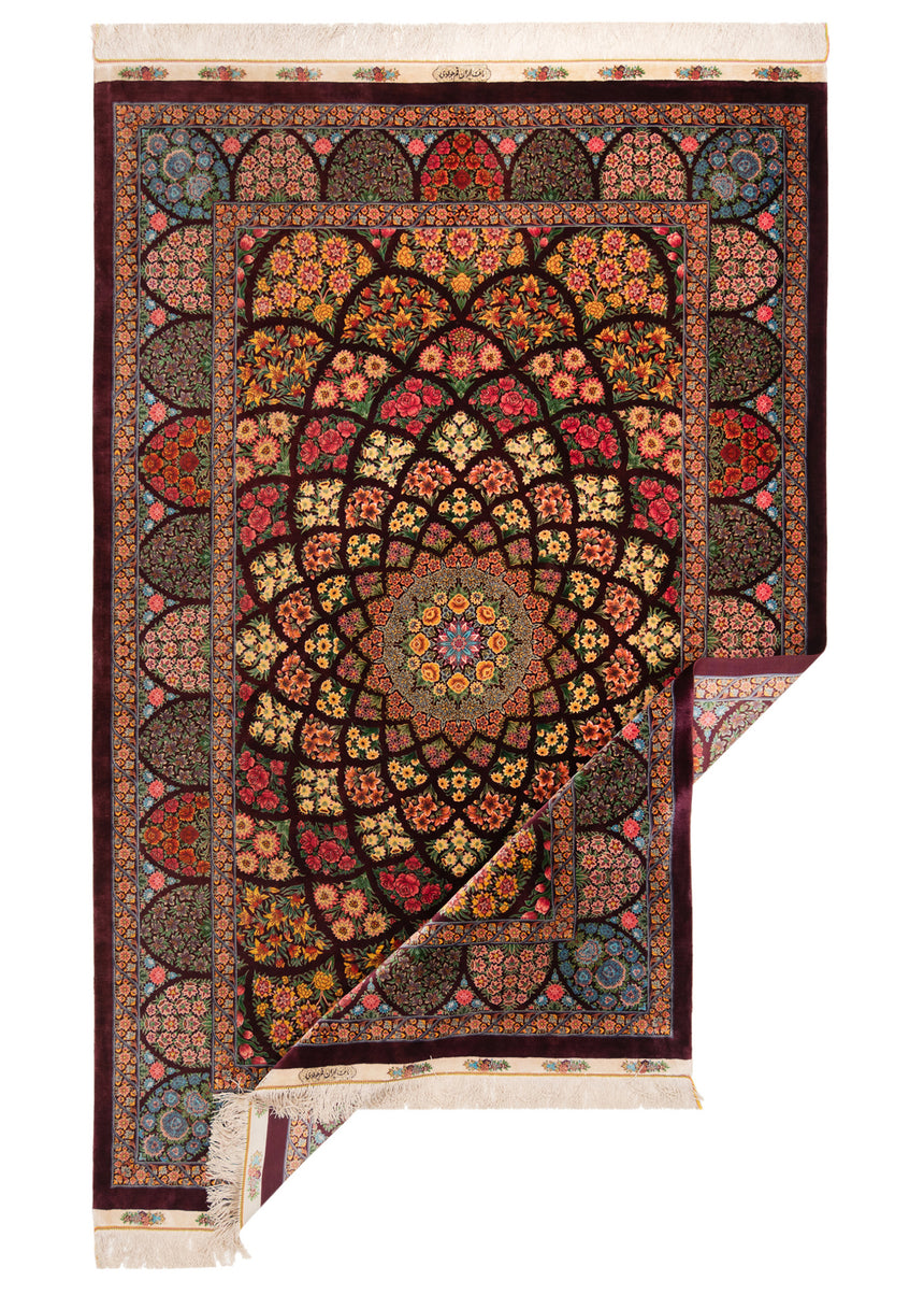 Alfombra persa de seda pura Qom | 217 x 140 cm