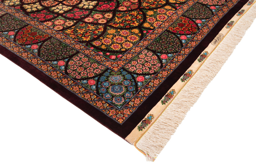 Alfombra persa de seda pura Qom | 217 x 140 cm