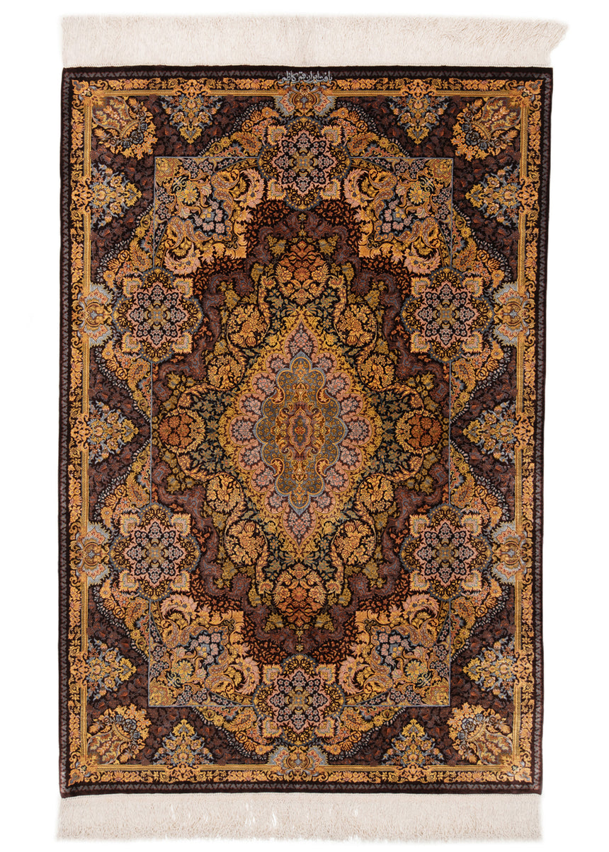 Alfombra persa de seda pura Qom | 156 x 104 cm