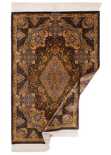 Alfombra persa de seda pura Qom | 156 x 104 cm