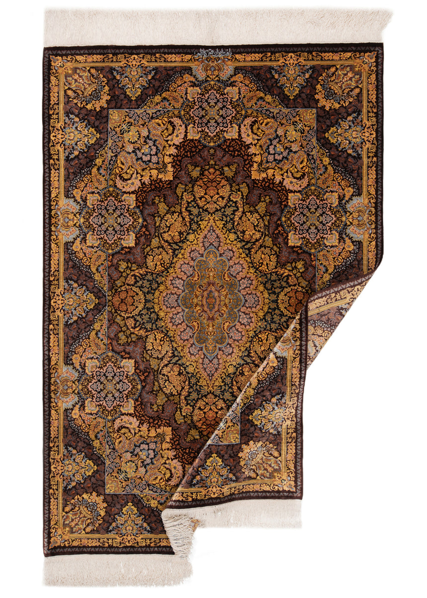 Alfombra persa de seda pura Qom | 156 x 104 cm
