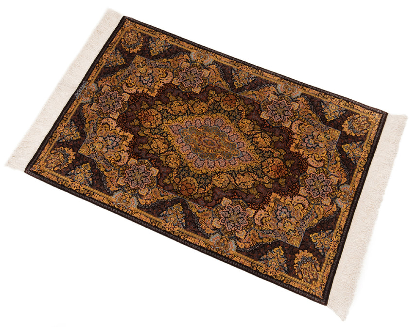 Alfombra persa de seda pura Qom | 156 x 104 cm