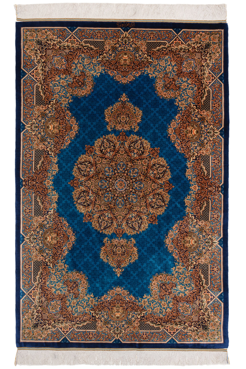 Alfombra persa de seda pura Qom | 153 x 99 cm