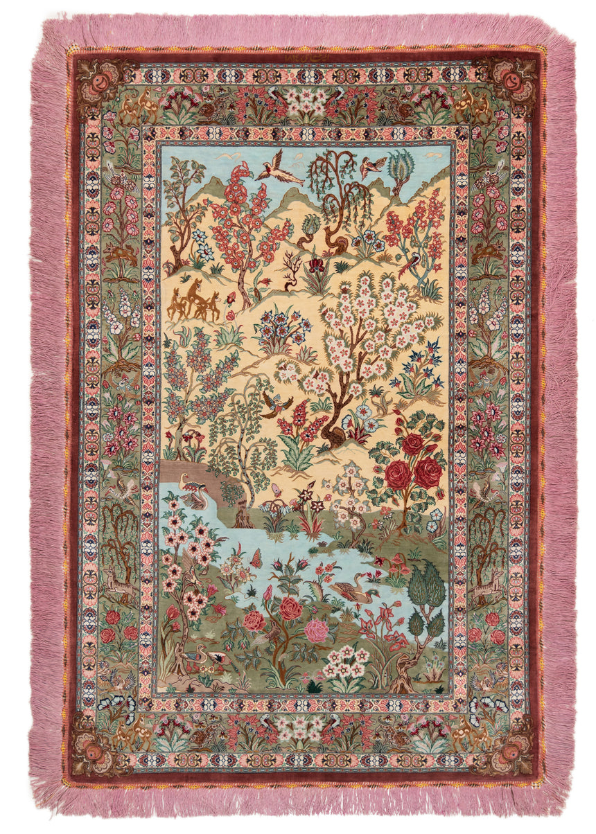 Alfombra persa de seda pura Qom | 154 x 100 cm