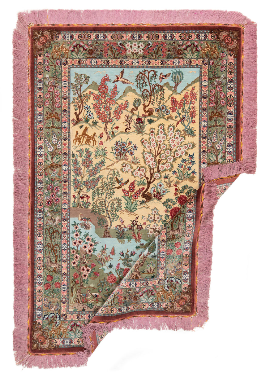 Alfombra persa de seda pura Qom | 154 x 100 cm