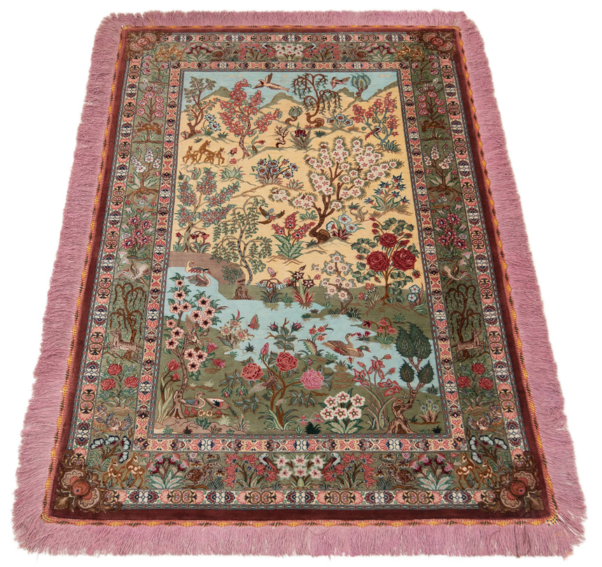 Alfombra persa de seda pura Qom | 154 x 100 cm