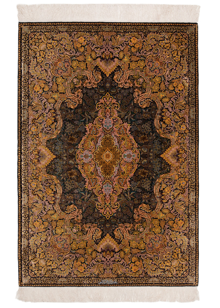 Alfombra persa de seda pura Qom | 150 x 103 cm