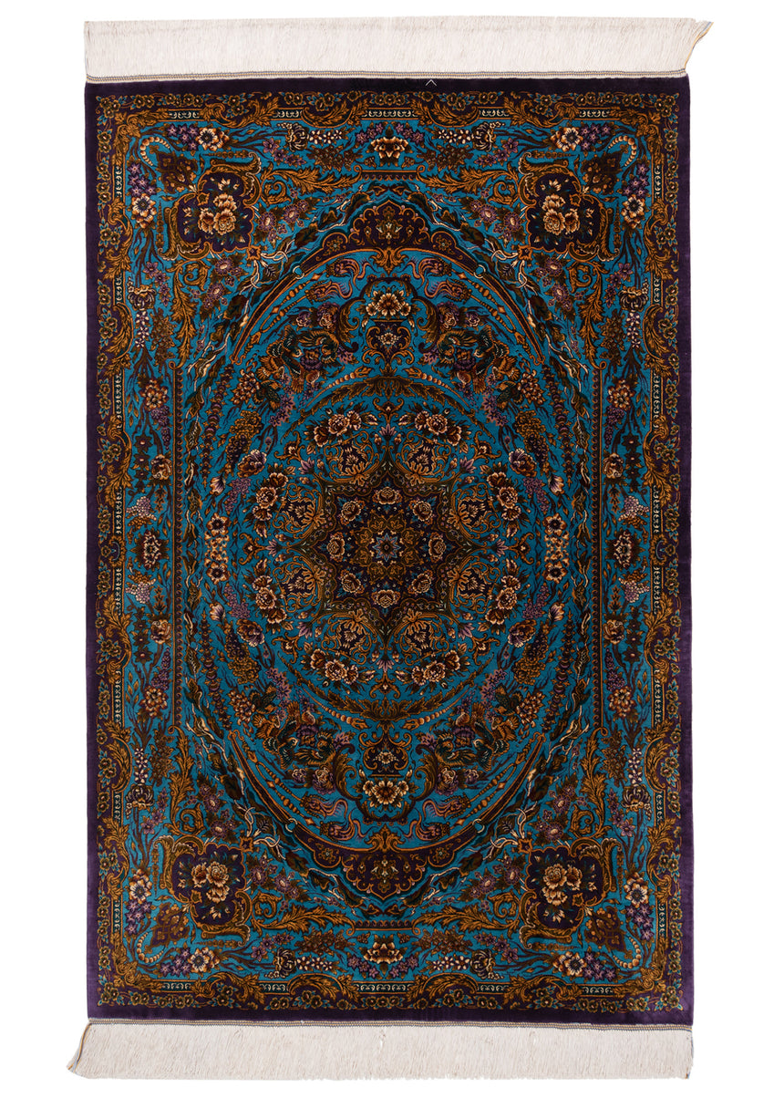 Alfombra persa de seda pura Qom | 155 x 100 cm
