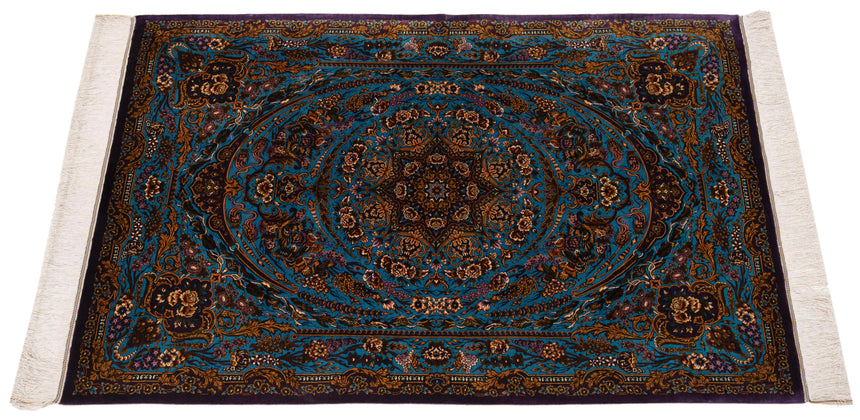 Alfombra persa de seda pura Qom | 155 x 100 cm