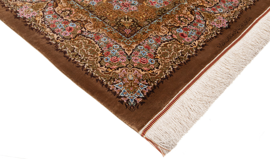 Alfombra persa de seda pura Qom | 150 x 100 cm