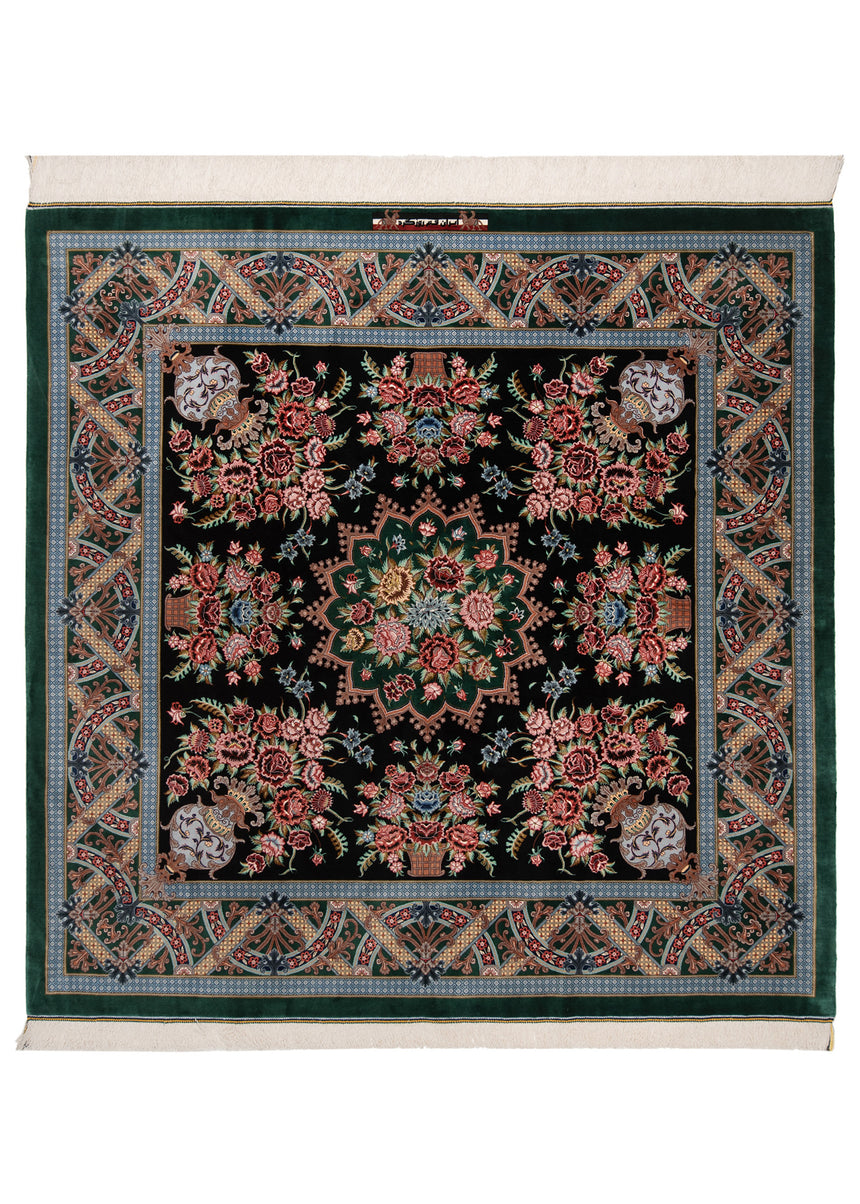 Alfombra persa de seda pura Qom | 148 x 149 cm