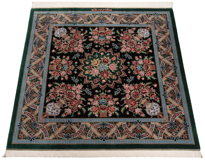 Alfombra persa de seda pura Qom | 148 x 149 cm